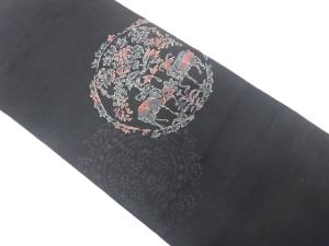 アンティーク　向かい動物に花模様織り出し名古屋帯（着用可）